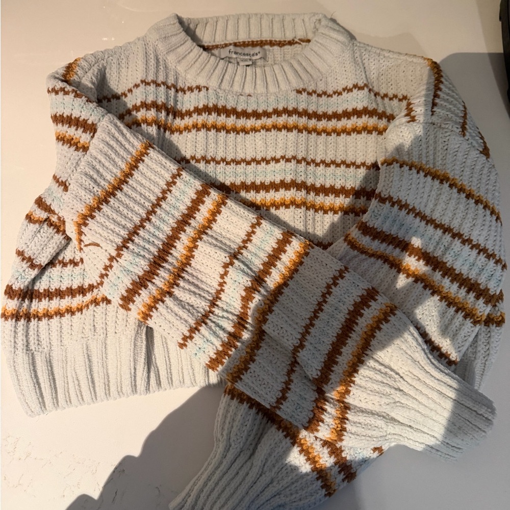 Francesca's Collections White and Brown Striped Sweater